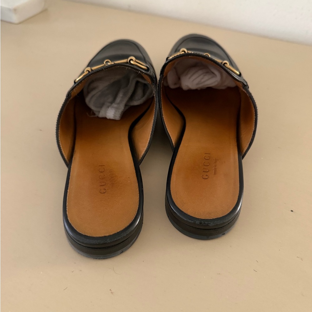 Gucci Black Leather Horsebit Backless Loafers - Picture 3 of 4